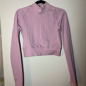 Alo Yoga Cable Knit Cropped Long Sleeve Top – Lavender Pink, Size L